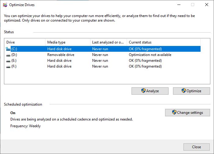 defragment disk Drive