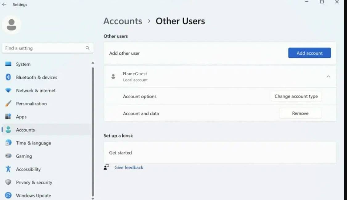 Delete Guest Account windows 11