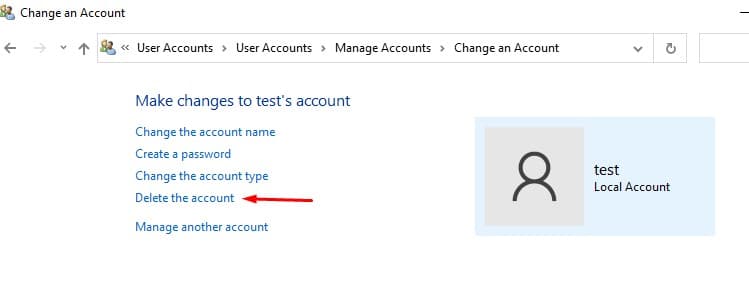 Delete the user account