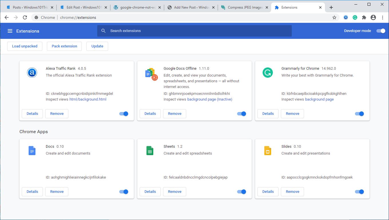 Disable Chrome extensions