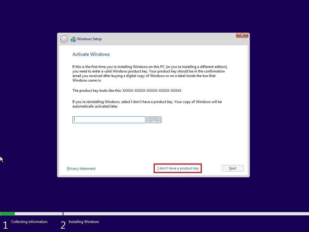 dont have product key windows 10