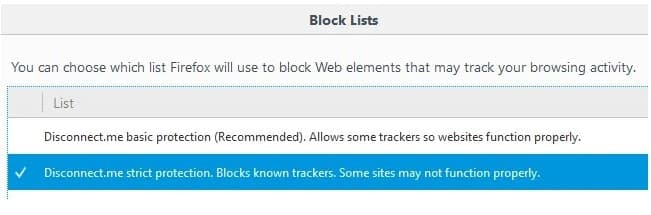Firefox block list