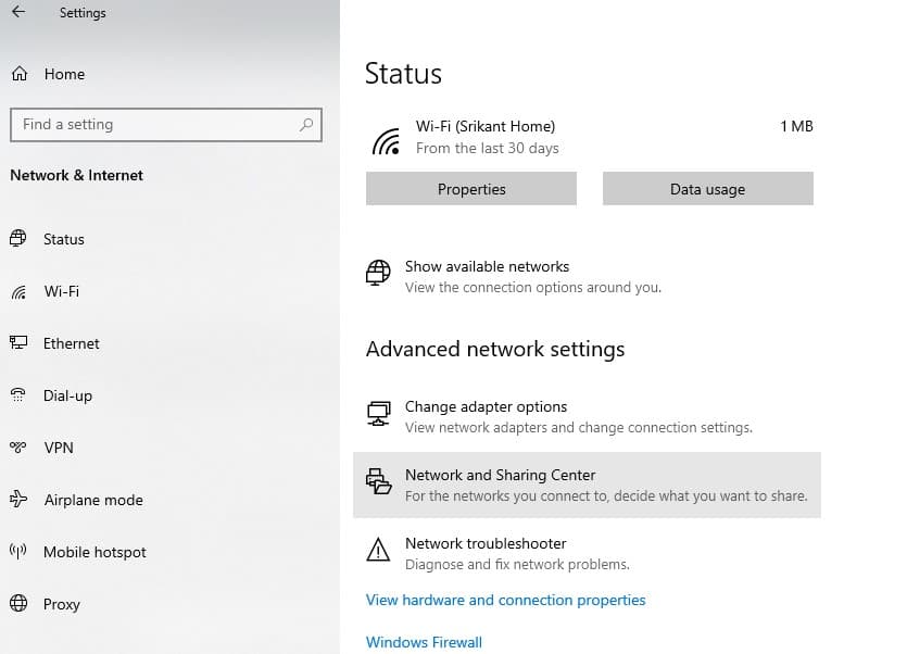 Network and sharing center windows 10