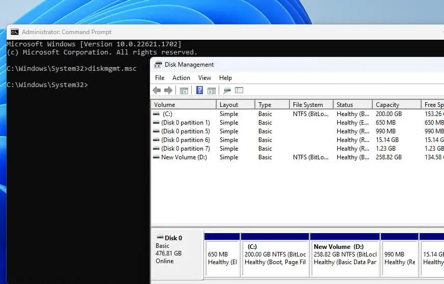 Open Disk Management command
