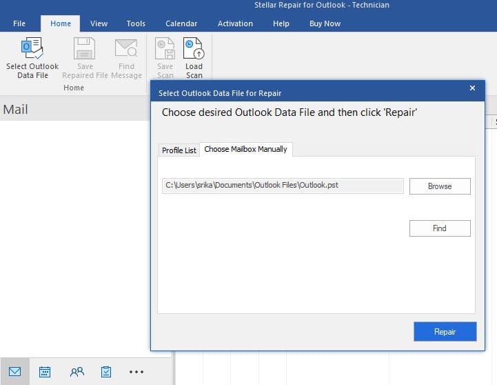 Repair the outlook file