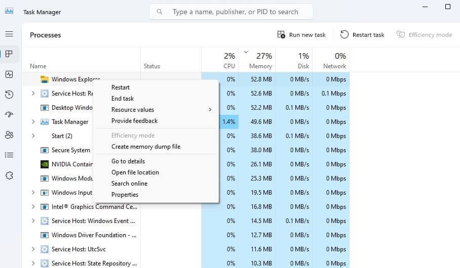 Restart Windows explorer 