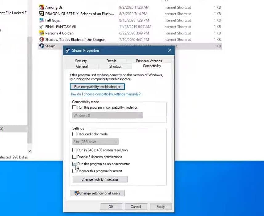 Run steam as administrator