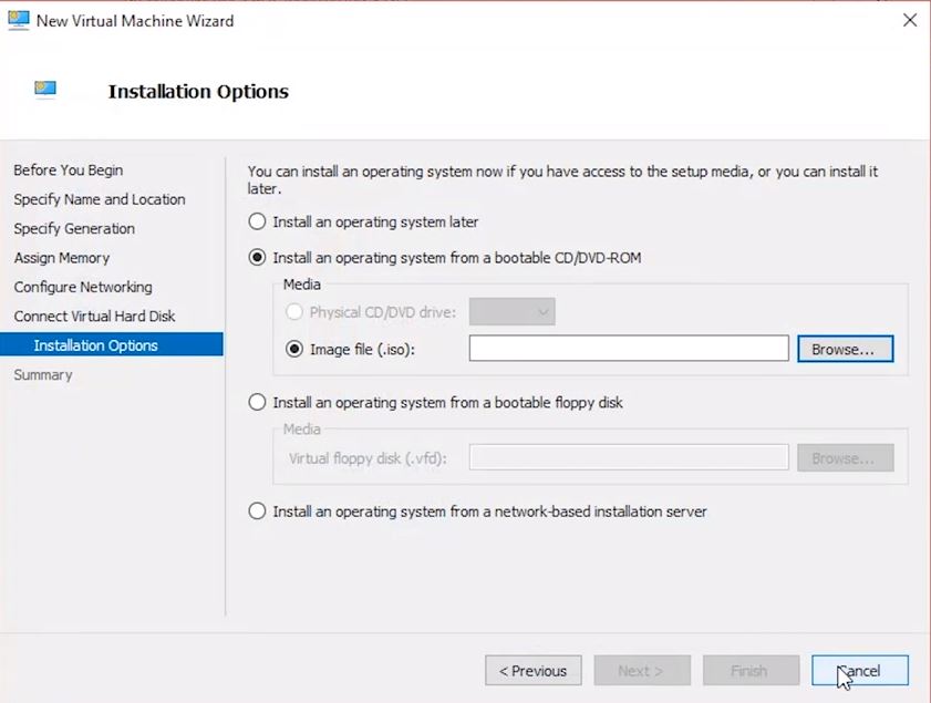 select image file for VM