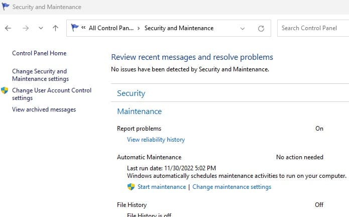 system maintenance