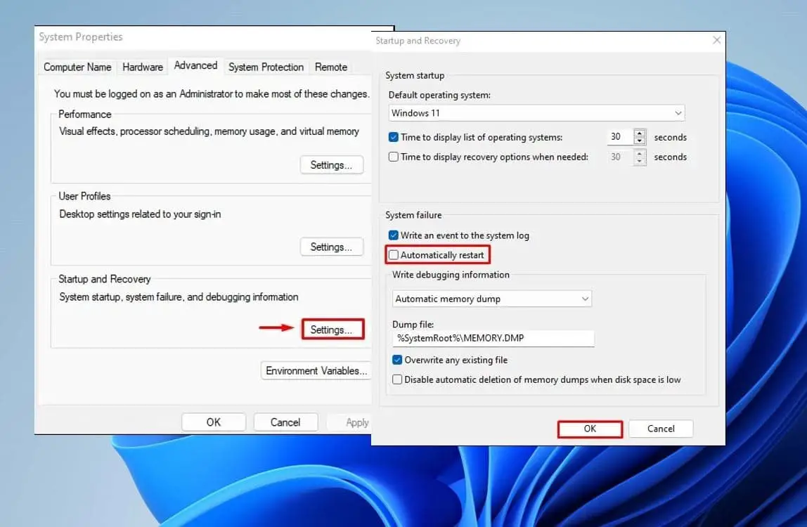 Turn Off Automatic Restart