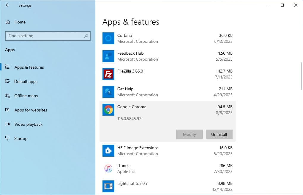 Uninstall Google chrome
