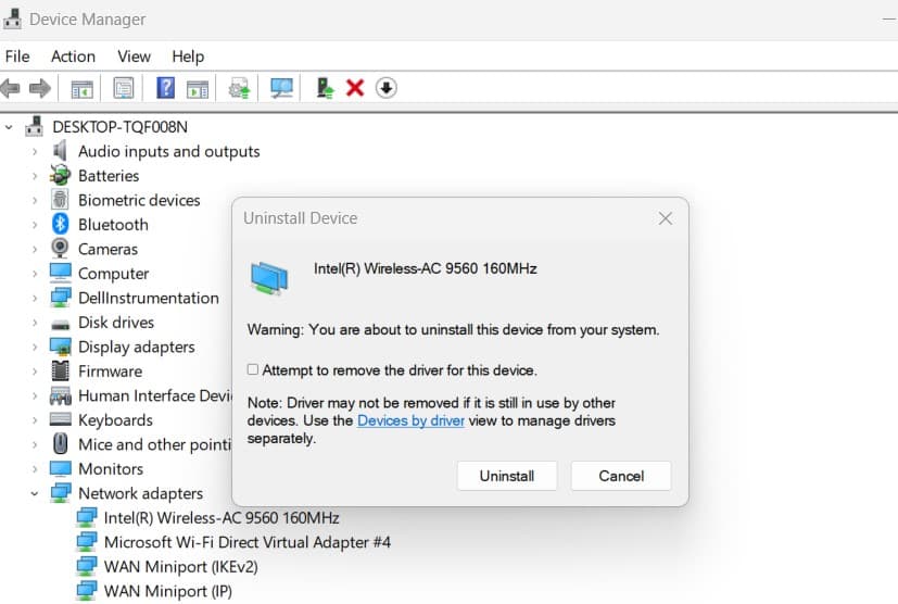 Uninstall Wi-Fi adapter