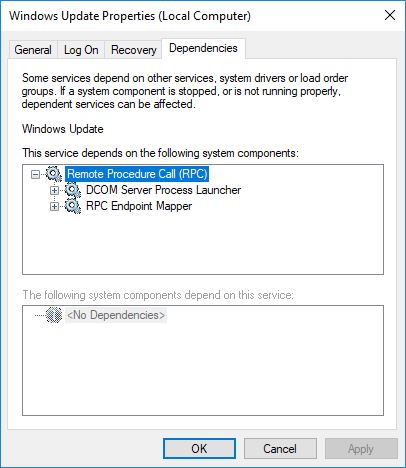 windows update dependencies service